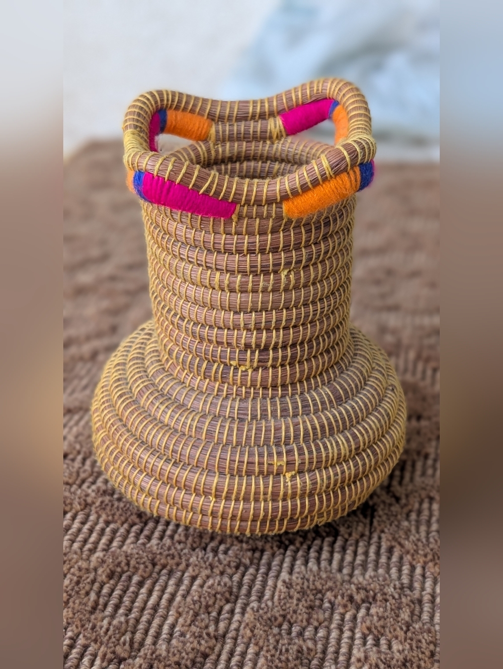 Vibrant Handcrafted Coiled Fiber Basket | Boho African or Oaxacan Style Vase